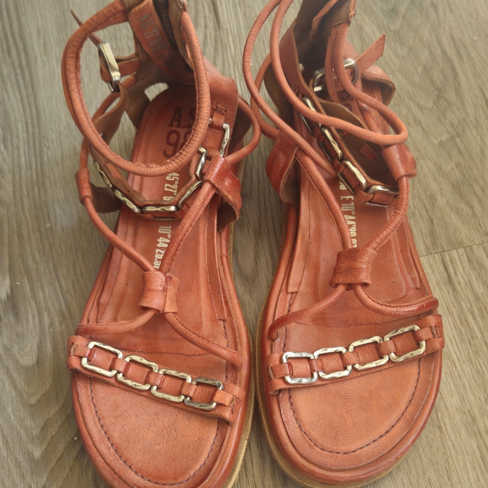 Airstep / A.S.98 Orange Leather Lace-Up Back-Zip Sandals - Picture 5 of 11